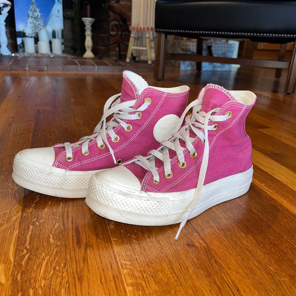Pink platform converse custom